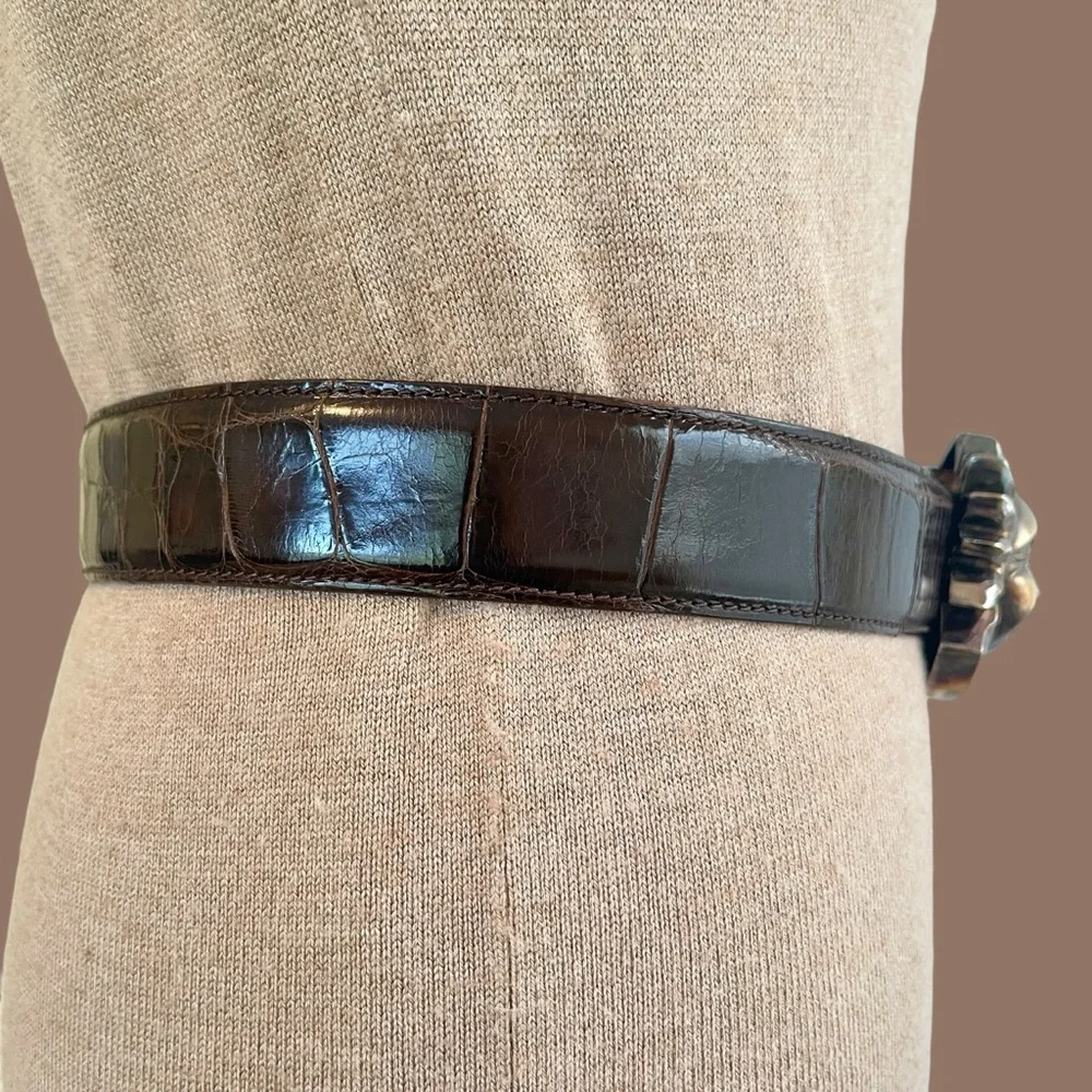 Kieselstein-Cord Celestial Sun Gold-Plated Sterling Silver Buckle Leather Belt